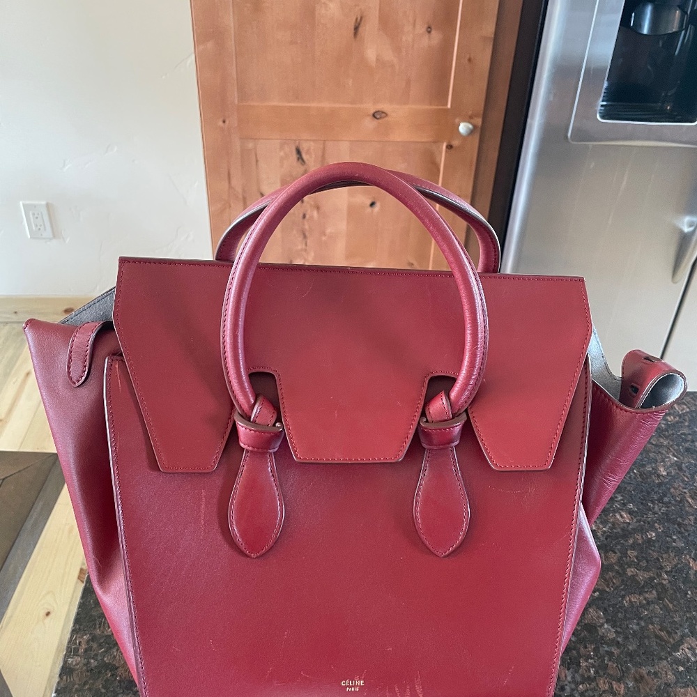 Celine tie knot tote in burgundy/ red with tags